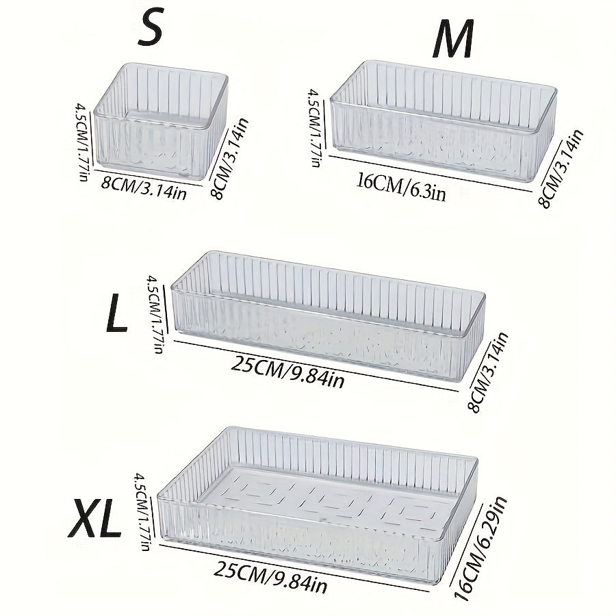 Acrylic cosmetic storage box with transparent drawers for organizing makeup and skincare products on dressing table. Durable plastic material with multi-functional features.