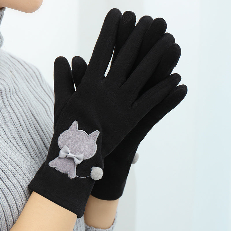 Cozy and Stylish Cat Embroidered Gloves for Women - Stay Warm and Chic in Winter