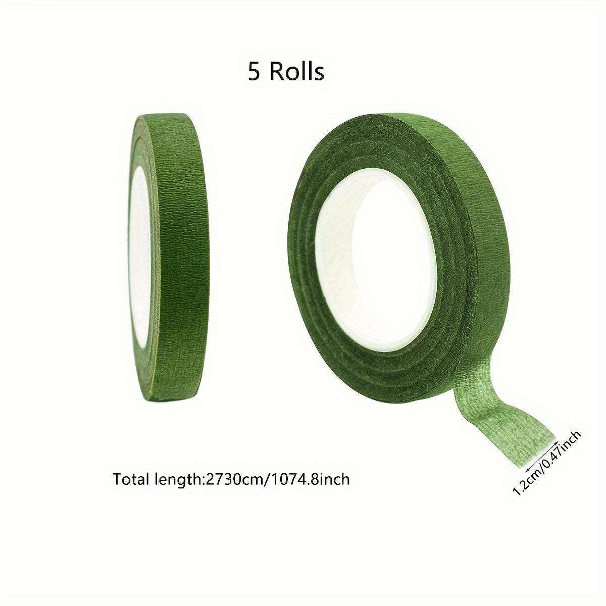 5 rolls of 27.43 meters of olive green floral packaging ribbon for DIY wedding bouquet wrapping and decoration.