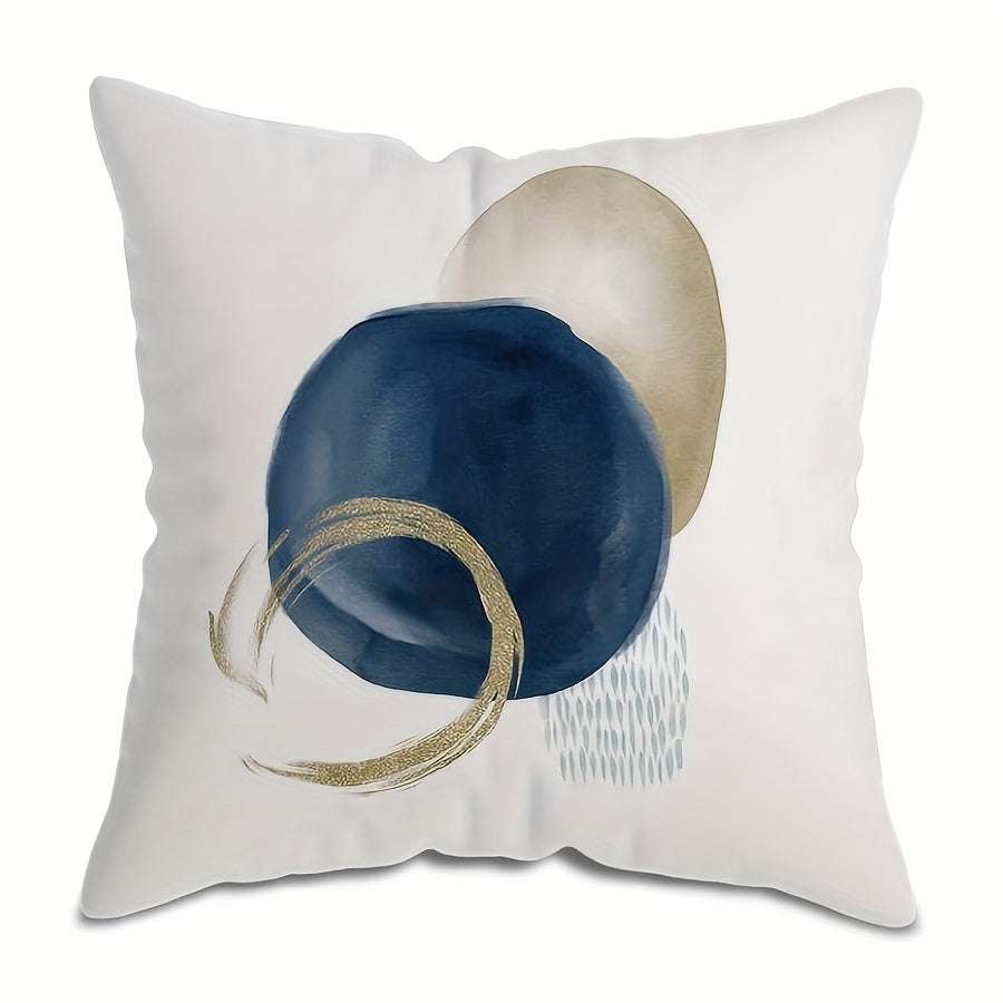 Add a stylish touch to your living space with the Chic Blue Geometric Throw Pillow Cover. This Abstract Boho Mid-Century Modern Design features a zip closure and is machine washable. Made of high-quality polyester, this cover measures 44.96x44.96 cm