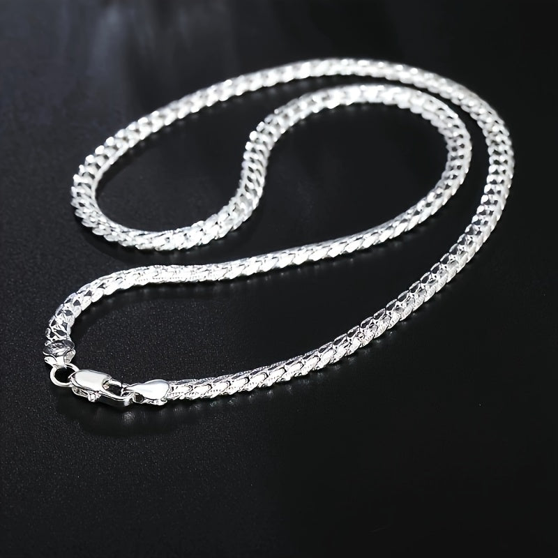 Elegant men's copper necklace plated with 925 silvery side chain, fashionable jewelry gift without a pendant.