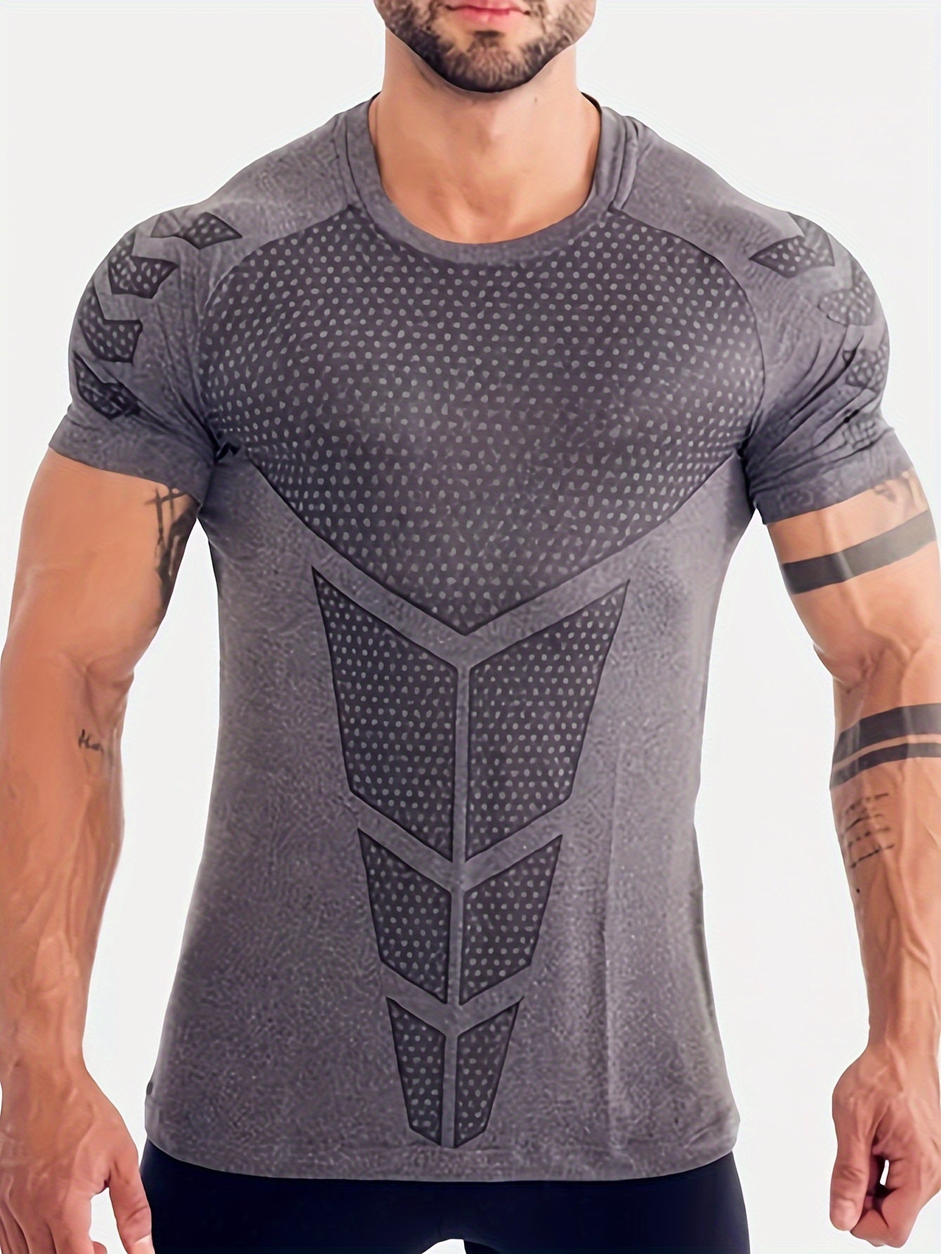 Men's Short Sleeve Round Neck Compression T-shirt for Body Building and Training, Stretch, Quick-drying, Breathable