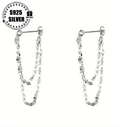 These stylish women's earrings are made of 925 silver and weigh approximately 0.7g in total. Featuring a unique double-layer lip chain tassel design, they can be worn on both the front and back. Hypoallergenic and fashionable, these earrings make a