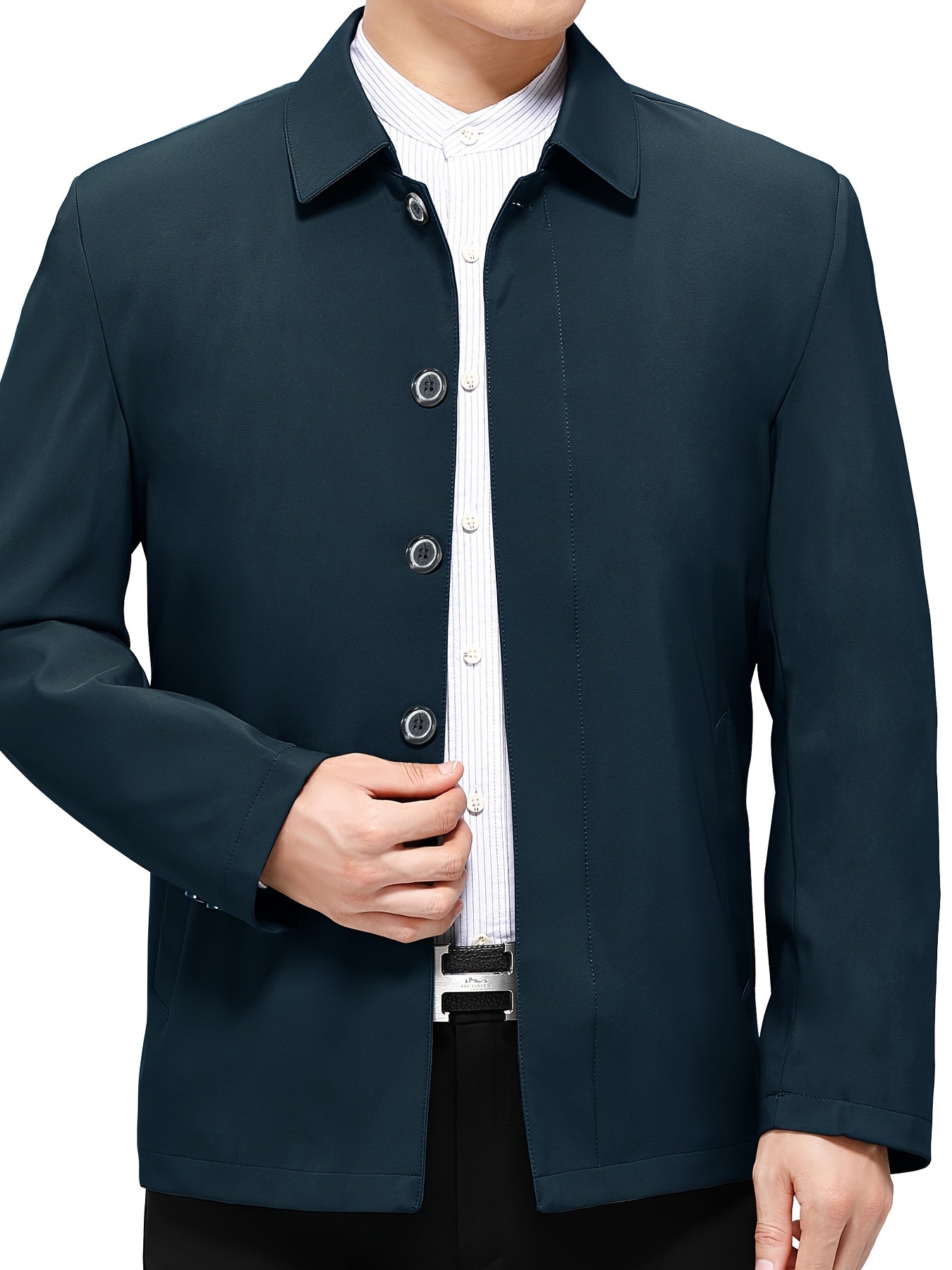 New high-end solid color button-up jackets for middle-aged men, perfect for spring and autumn business casual wear.