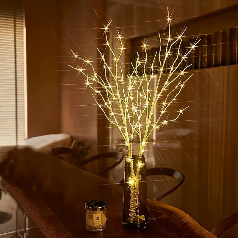 Battery-powered illuminated artificial birch branch, ideal for indoor decor and special events.