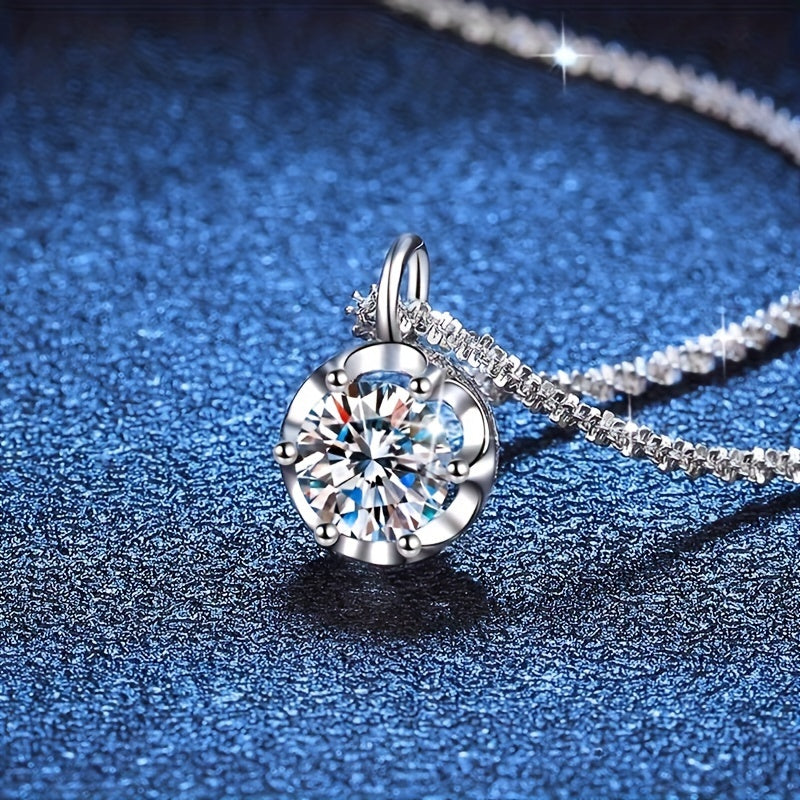 Stylish 925 Sterling Silver Moissanite Pendant Necklace - Featuring a Sparkling Crown Design, Suitable for Everyday or Dressy Outfits, Great for Valentine's Day or Mother's Day Present