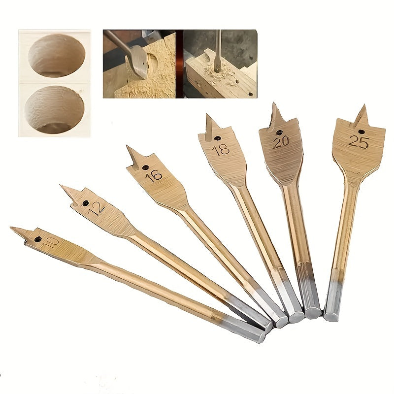 6pcs Titanium-Plated Flat Drill Bit Set for Woodworking