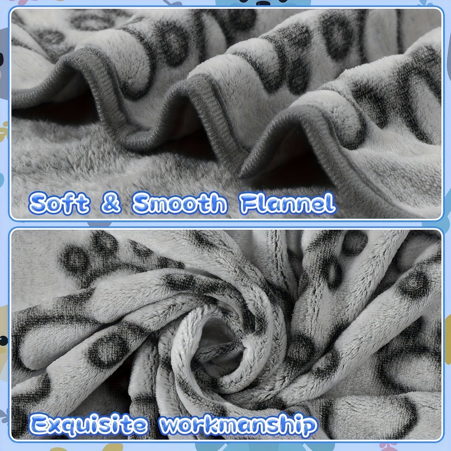 Ultra-soft paw print fleece pet blanket for dogs and cats, cozy, warm, stain-resistant, machine washable. Ideal for small to large breeds with an adorable animal paw design in gray.