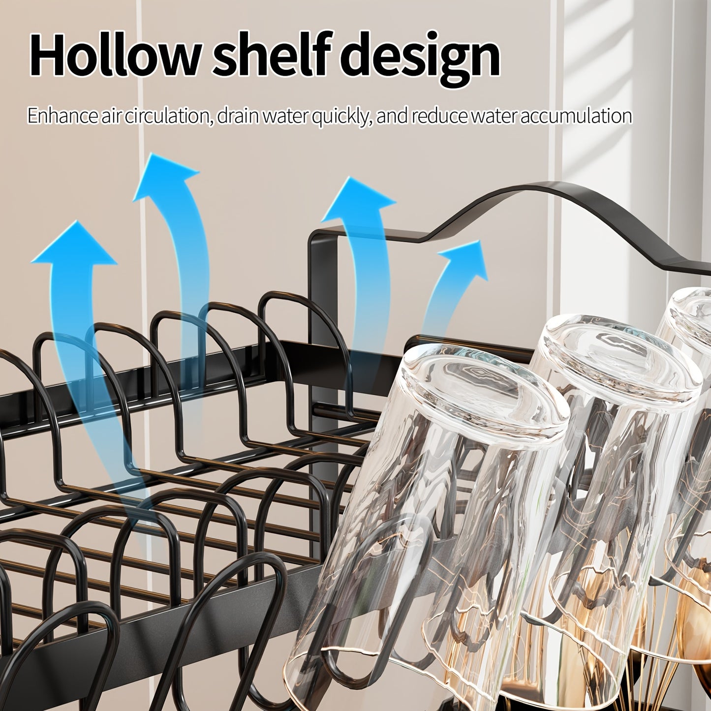 2-Tier Kitchen Organizer Rack with Drain Pan - Space-Saving Storage for Dishes & Utensils