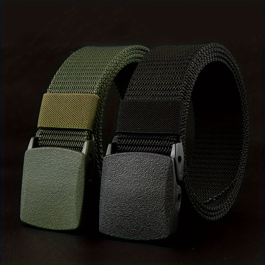 Hypoallergenic nylon belt with smooth buckle, ideal for casual wear, jeans, and outdoor activities for both men and women.