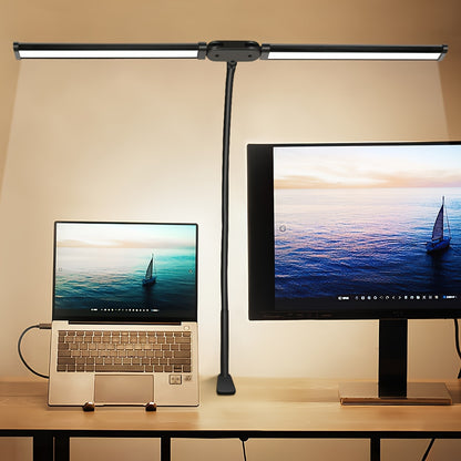 Dual LED Desk Lamp with Clamp - 3 Modes, 10 Brightness Levels, Flexible Gooseneck & Swing Arm, USB Powered. Ideal for Reading, Studying, Office Work, Task Lighting.