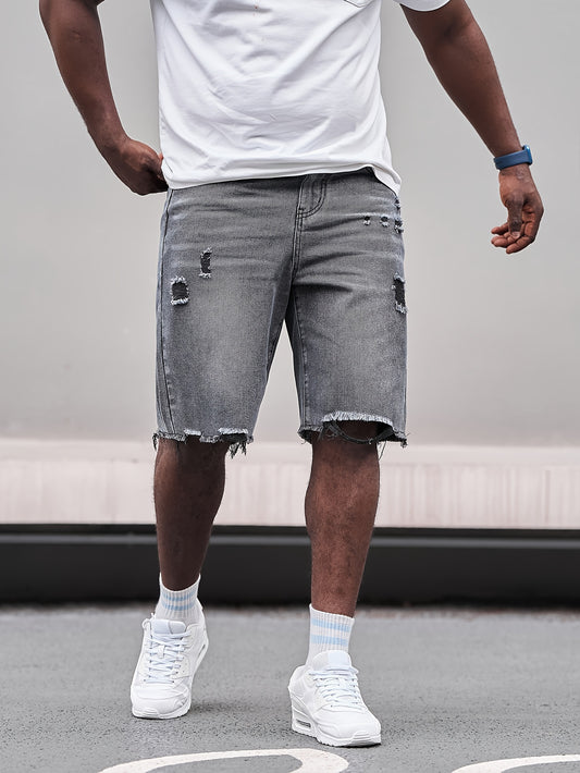 Relaxed fit cotton denim shorts for plus size men with a classic look for casual wear.