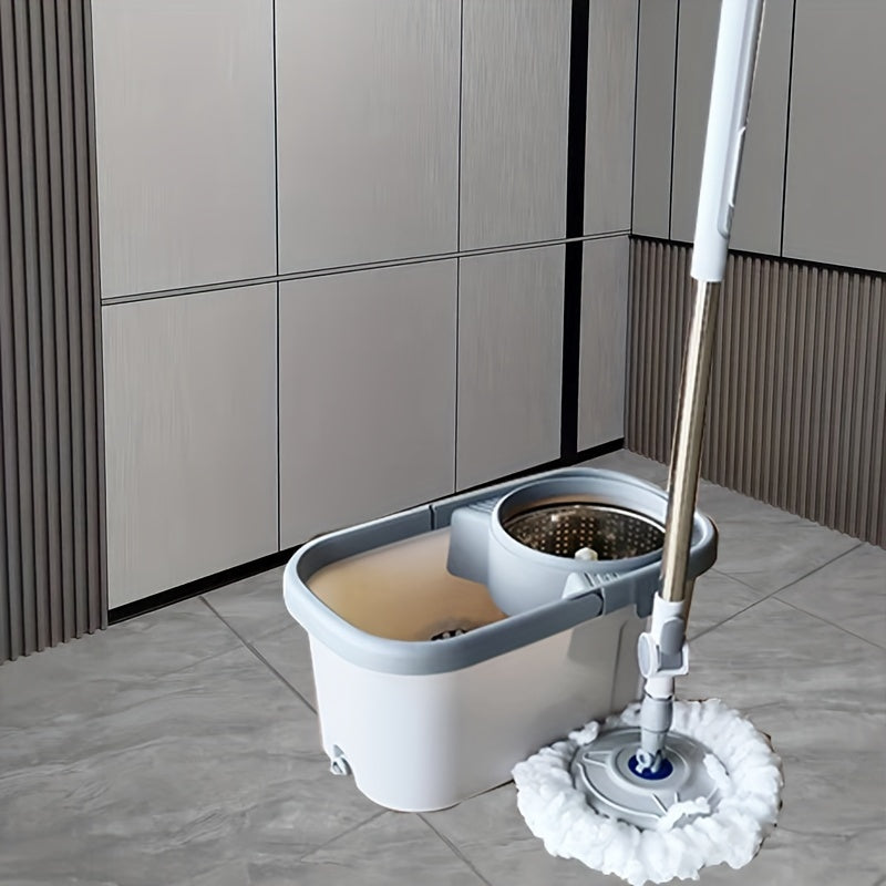 The EasyWring Spin Mop and Bucket System offers hands-free washing with its dual-drive rotating floor cleaner set, making it effortless to clean hardwood, tile, and laminate floors. Perfect for the kitchen, bathroom, bedroom, and living room, this system