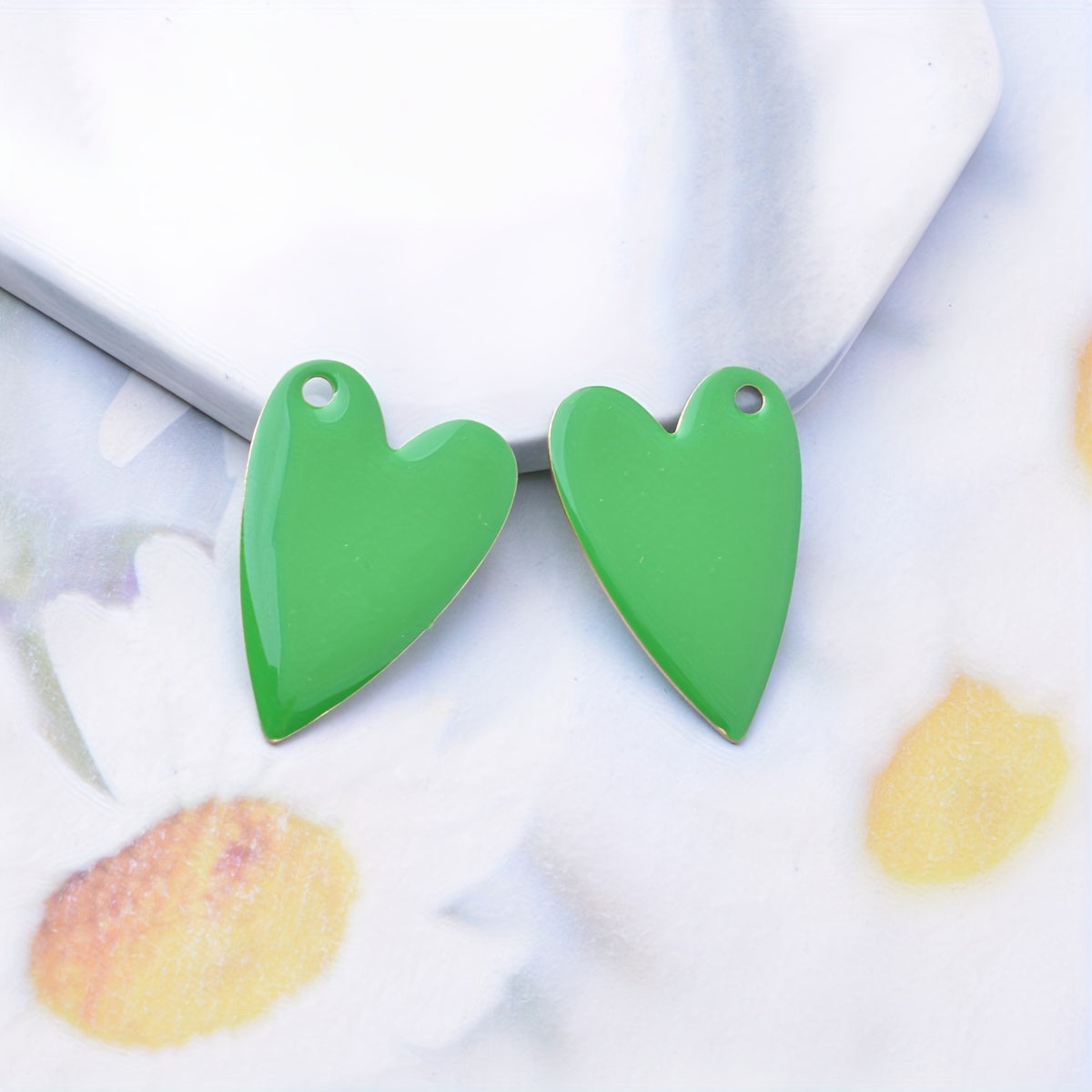 Six pieces of copper dual-sided enamel heart charms for creating DIY jewelry accessories, perfect for adding oil droplets with a non-fading design, ideal for a fashionable theme.