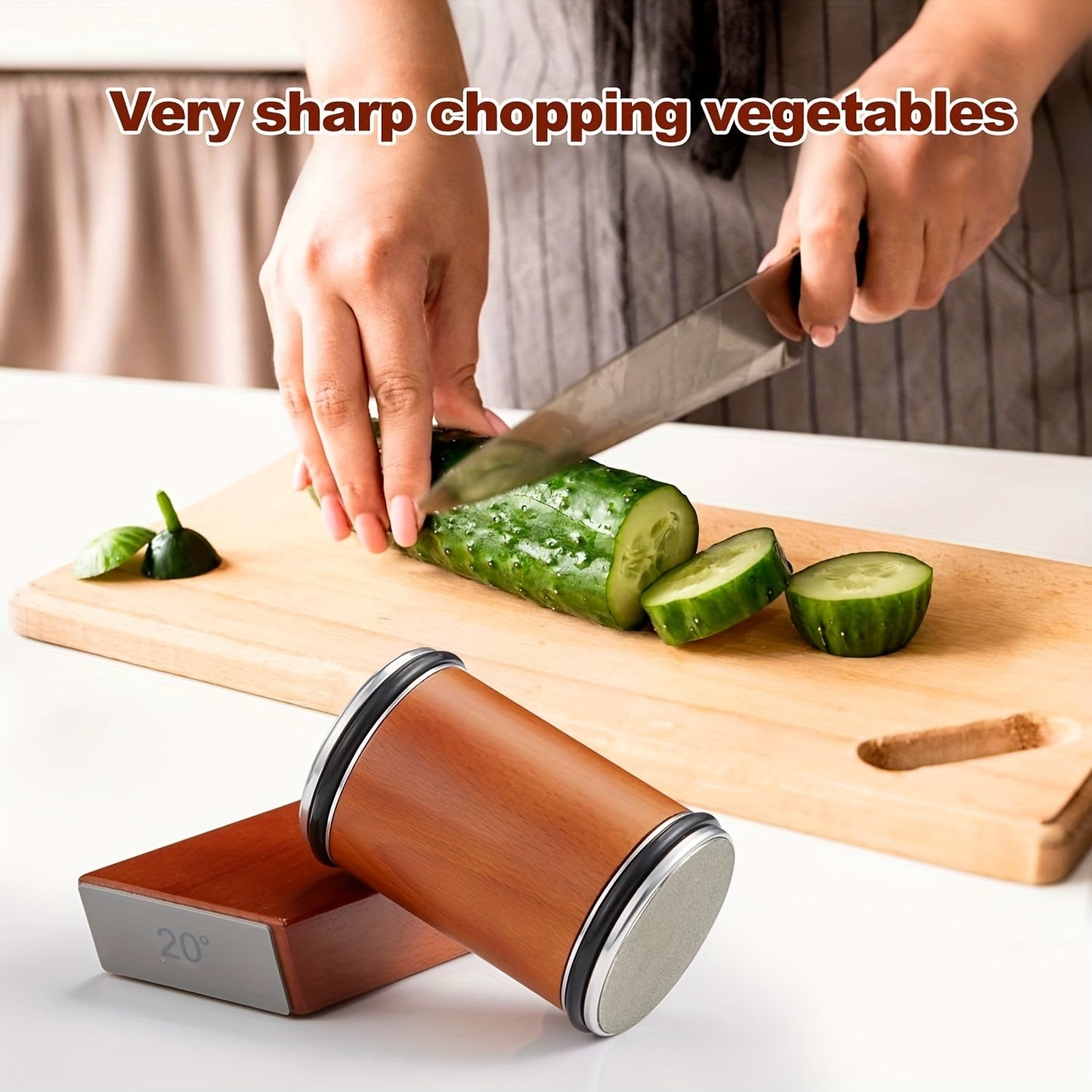 Handheld Wooden Knife Sharpener with Fine Grit for Precise Cutting- Manual Rolling Tool for Sharp Blades, No Electricity Required