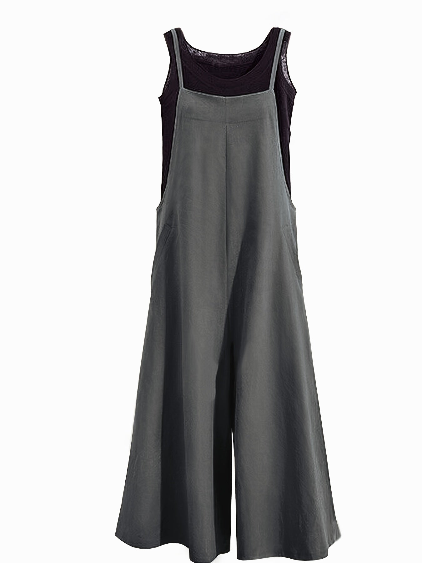 Wide leg jumpsuit with spaghetti straps, sleeveless with pockets, versatile women's clothing.