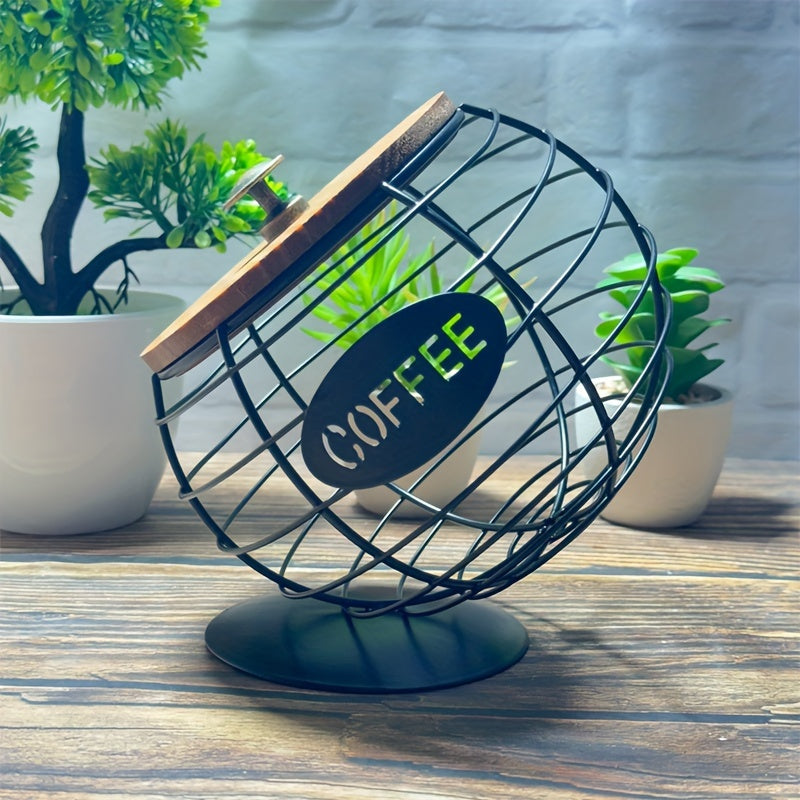 Iron coffee capsule holder with a slanted design for displaying in homes, bars, and cafes - one-of-a-kind pod basket.