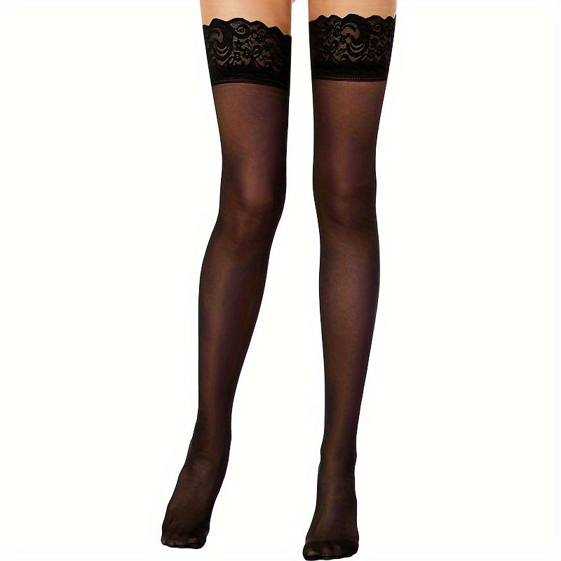 Thin lace top thigh high stockings for women, sheer over the knee socks.