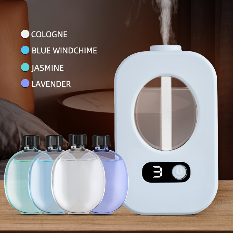 USB rechargeable perfume spray machine with aromatherapy diffuser, night light, and wall-mount or standalone options. Provides long-lasting fragrance and odor elimination for home and