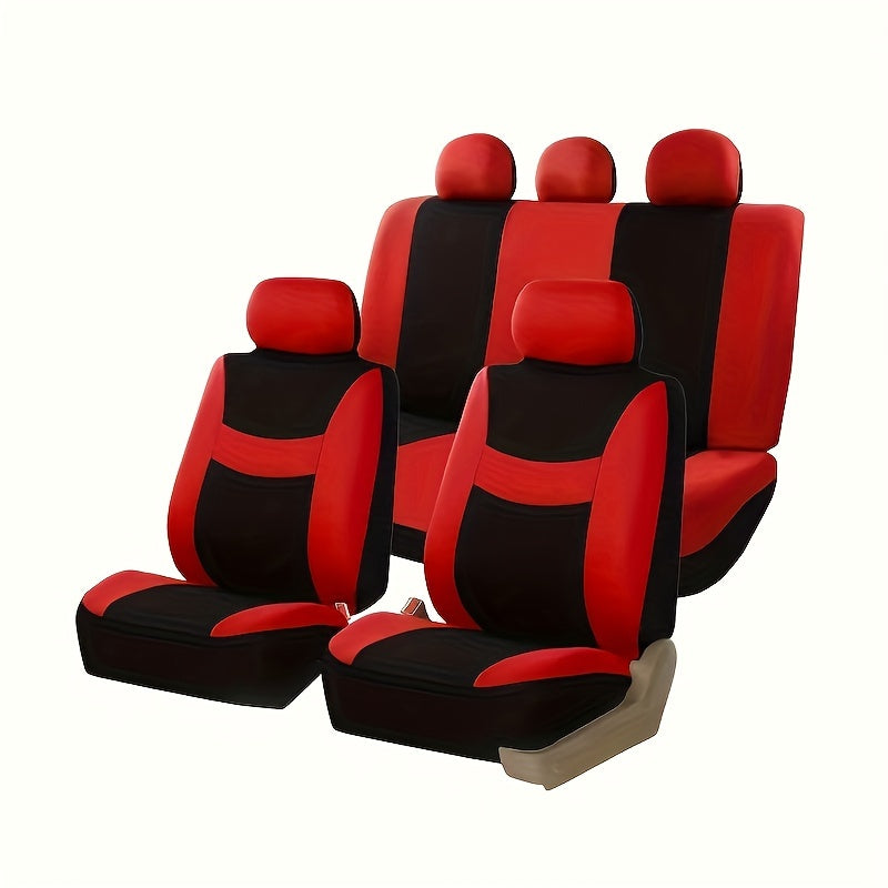 New full seat cover set for 5-seater car, includes 2 front seat covers, 1 rear seat back cover, 1 rear seat cover, and 5 car seat head covers.