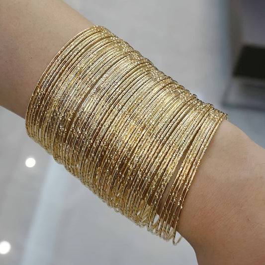 Set of 60 Golden Color Round Circle Shiny Bangles - Urban Fashion Hand Jewelry Decoration - Perfect Gift For Her