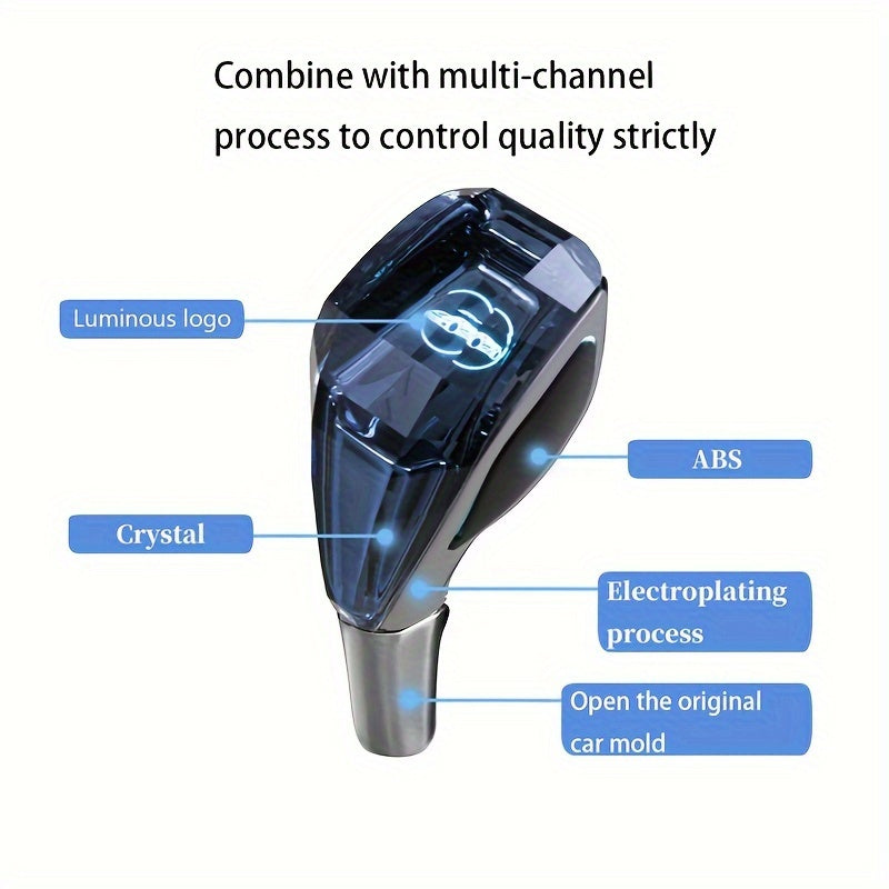 Universal LED crystal gear shift knob, non-keyed and touch-glowing, suitable for various car brands.