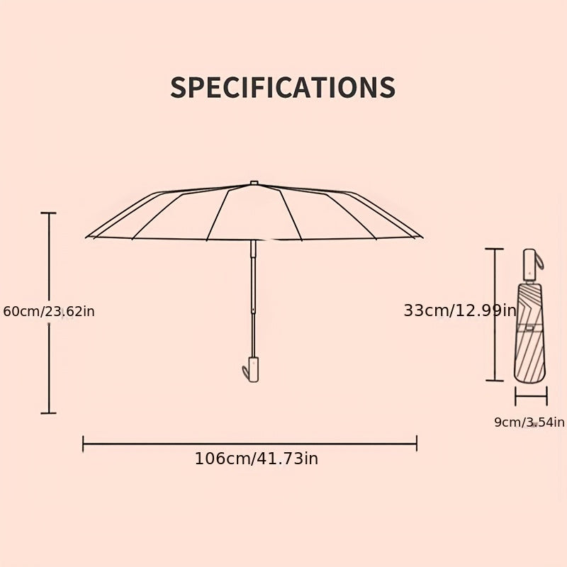 1Cp72 Стандартный Автоматический Зонт: 72 Укрепленных Ребра, Унисекс, Складной, Портативный, Долговечная UV Защита для Любой Погоды