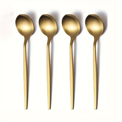 Set of 2/4/6 Golden Coffee Spoons made of stainless steel, perfect for home or dining use, dishwasher safe, 12.95 cm long.