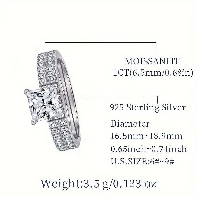 Hypoallergenic 925 Sterling Silver 1ct Moissanite Square Stacking Ring - Perfect for Women's Engagement, Proposal, or Wedding Band. Luxury Valentine's Day Gift Set includes Moissanite Certification and Exquisite Gift Box.