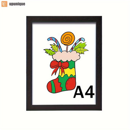 Versatile A4 Youngsters' Artist Frame, Black/White/Light Wood Grain, Ideal for Gifts & School Projects, Perfect for Christmas