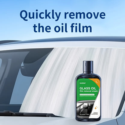 - Windshield cleaning and oil film removal solution with glass cleaning tool and water stain remover for car windows and mirrors (1 bottle of 120ml and 1 sponge)