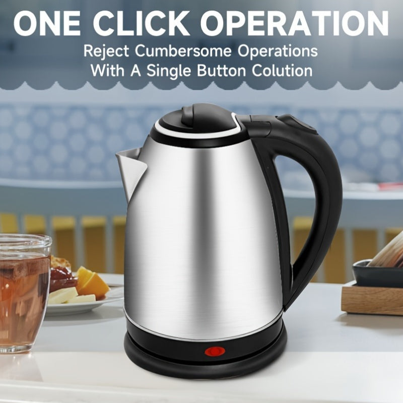 The PANCERKA Electric Kettle 1.8L is a powerful 1500W tea boiler that rapidly heats water using stainless steel construction. Designed with a cool touch handle, this kettle includes safety features such as auto shut-off and boil-dry protection. It also