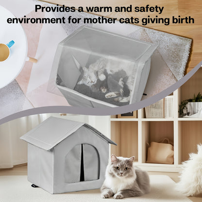 Waterproof cat house with sponge insulation, easy assembly, suitable for indoor and outdoor use for stray cats, small animals, and rabbits.