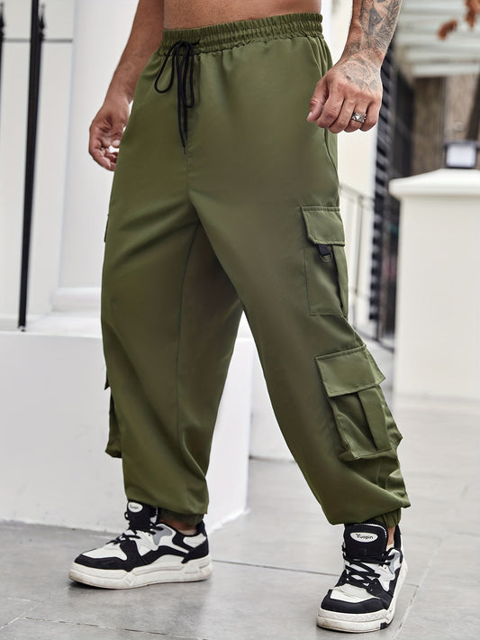 Men's plus size cargo pants with pockets for spring and fall fashion.