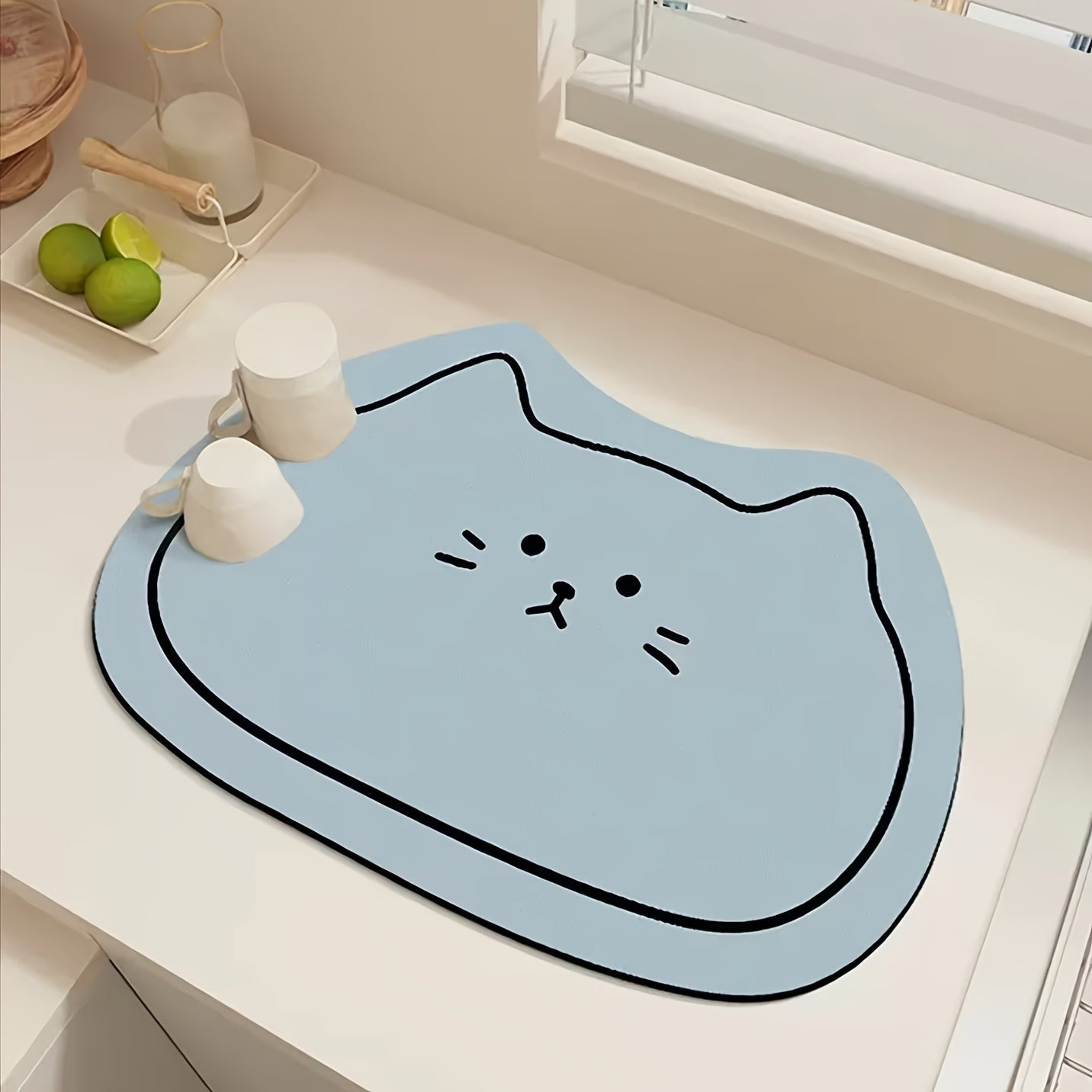 Festive Adorable Kitty Dish Mat: Ideal for Your Kitchen or Bathroom - Dimensions 39cm x 15.35inches