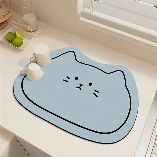 Festive Adorable Kitty Dish Mat: Ideal for Your Kitchen or Bathroom - Dimensions 39cm x 15.35inches