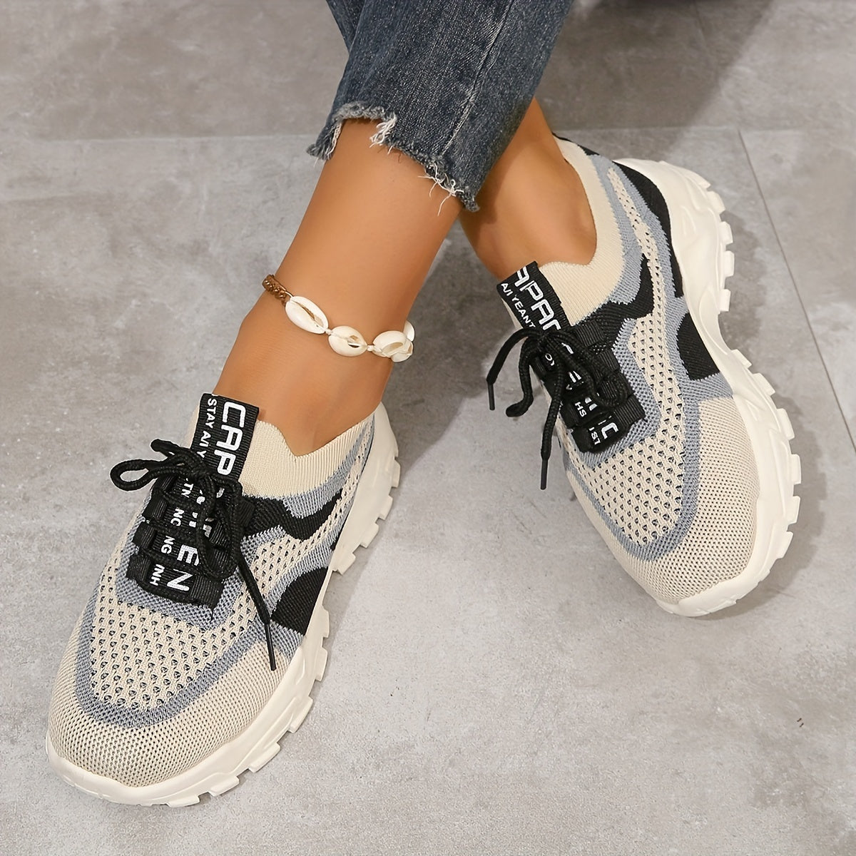 Women's mesh platform sneakers with breathable design, lace-up outdoor shoes for comfort and style in plus sizes.