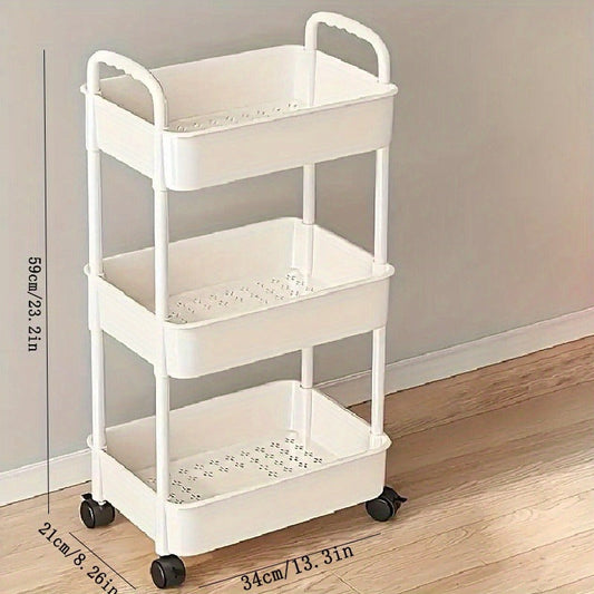 Versatile White Rolling Storage Cart with Wheels - 3-Tier Organizer for Kitchen, Bedroom, Bathroom & Beyond - Simple Assembly, Sturdy Plastic with Multi-Functional Shelves for Snacks, Books, and Supplies