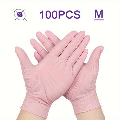 Pink High Quality Nitrile Disposable Gloves - Pack of 100 | Waterproof, Durable, Ideal for Kitchen, Cleaning, Tattoo, Beauty Salon, Hair Dyeing, Hotel, Pet Care, and Home Use