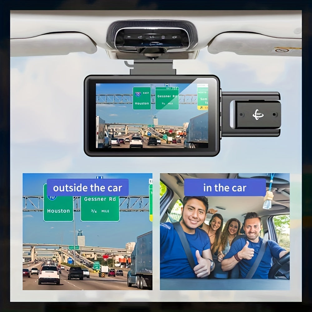 Car dash cam with dual lens recording, 360-degree rotation, and parking surveillance