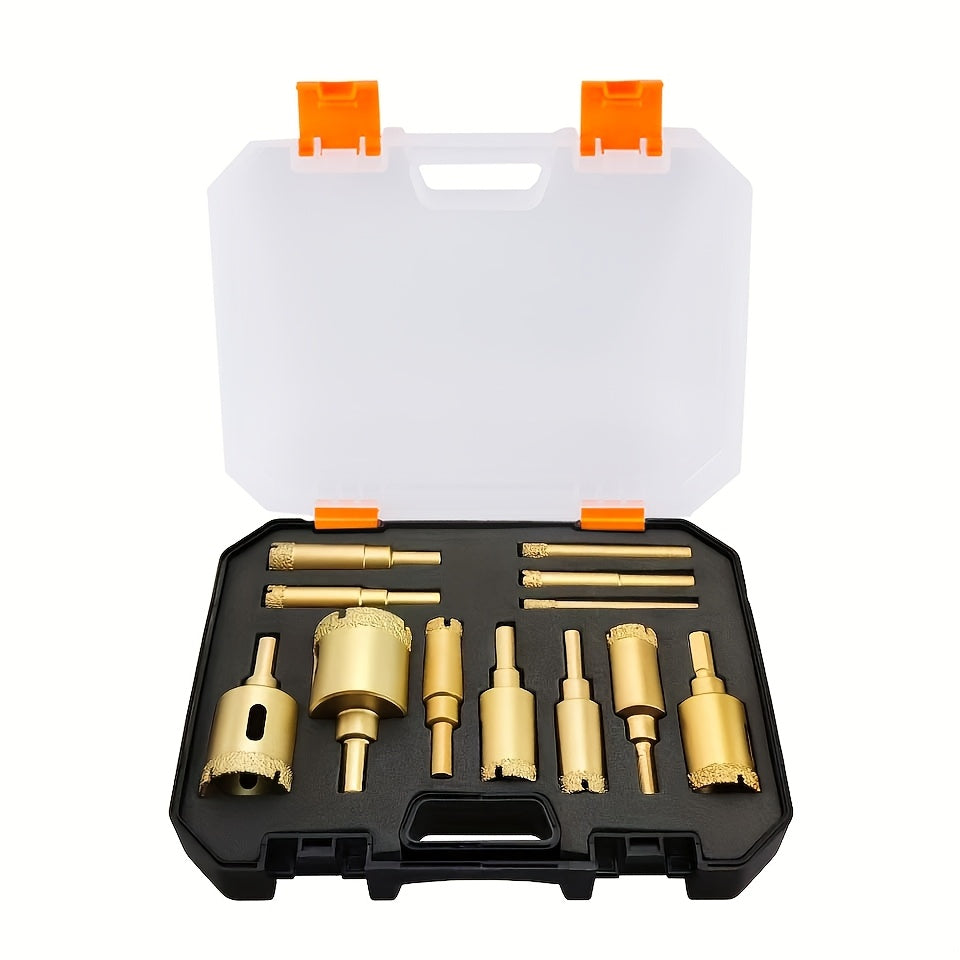 12pc Diamond Coated Drill Bit Set for Glass, Marble, Granite, Stone, Tile & Ceramic - Hand Tools