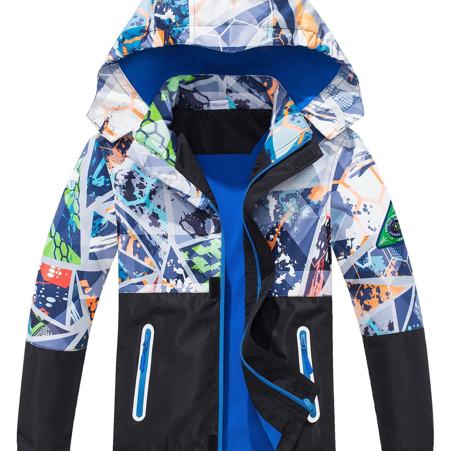 Kids Boys Starsky Rain Jacket with Removable Hood and Fleece Lining