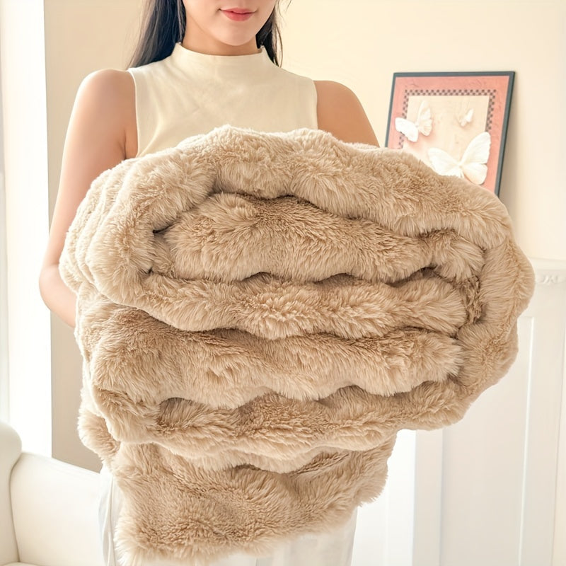 Super-Plush Faux Rabbit Fur Throw Blanket - Snuggly, Inviting, and Opulent for Sofa, Bed, Workspace, and Journeys - Chic Geometric Design in White, Adorable Blanket