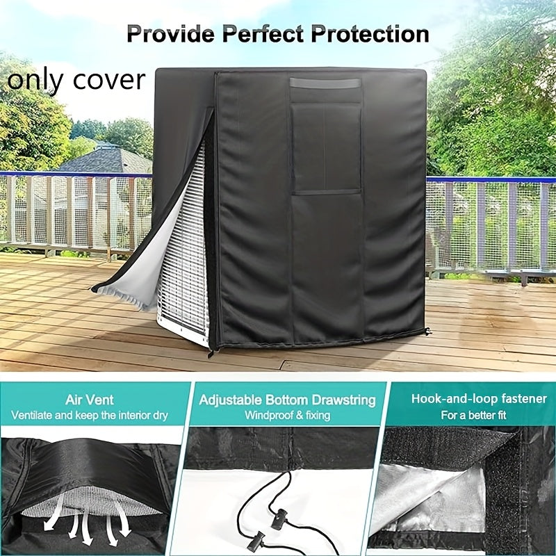 Protect your outdoor air conditioner unit year-round with this durable black PVC cover. Designed to resist rain, dust, sunlight, and corrosion, it features a secure zipper closure for easy on/off. Includes a convenient storage bag for when not in use.