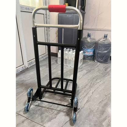 Durable folding hand truck with wheels designed for climbing stairs, easy to lift and carry, ideal for moving and shopping.