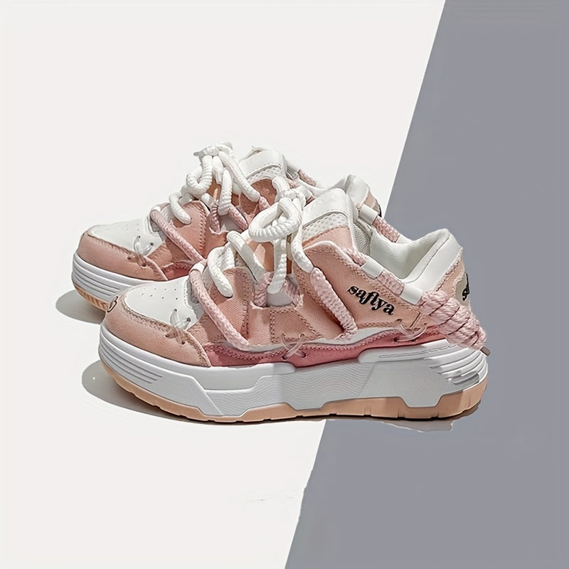 Lace-up women's fashion sneakers with breathable fabric and rubber sole, suitable for all seasons