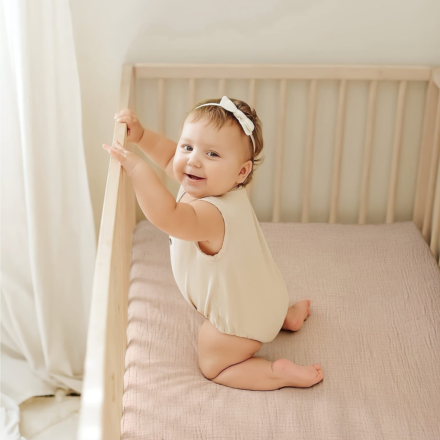 Two stretchy changing pad covers, made of ultra soft cotton material, providing a safe and snug fit for 81.28cm/86.36cm X 40.64cm changing pads. These cradle sheets are machine washable for easy maintenance.