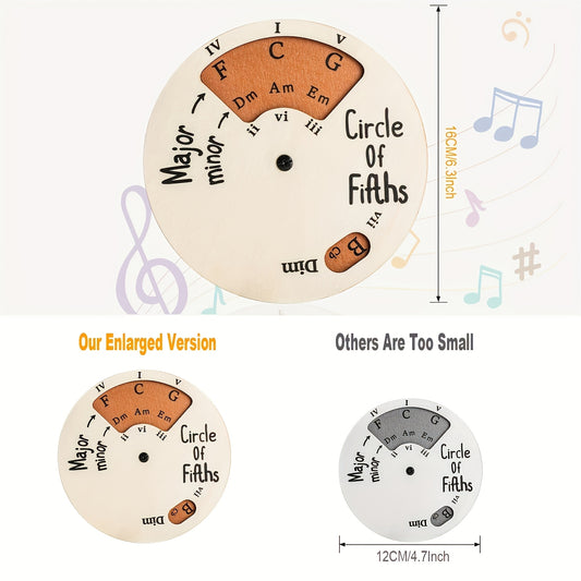 16.0cm Wooden Chord Wheel - Quick-Change Guide for Beginners, suitable for Guitar, Piano, Bass & Violin - Mixed Colors