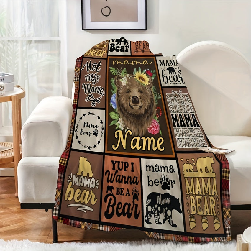 Gift the Mama Bear Throw Blanket to Mom - Reversible, Modern Design, Perfect for all Seasons, Easy to Clean, Vibrant Digital Print, Made of Polyester, Versatile Use, Adorable Animal Theme, Knitted Texture, Ideal for Mother's Day, Birthday, Thanksgiving