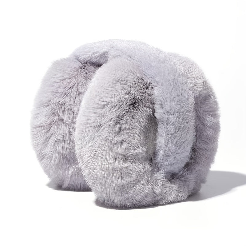 Cozy winter ear warmers made of foldable faux rabbit fur, suitable for both men and women. These polyester stretch ear muffs are perfect for autumn and winter, and should be hand washed only to maintain their quality.